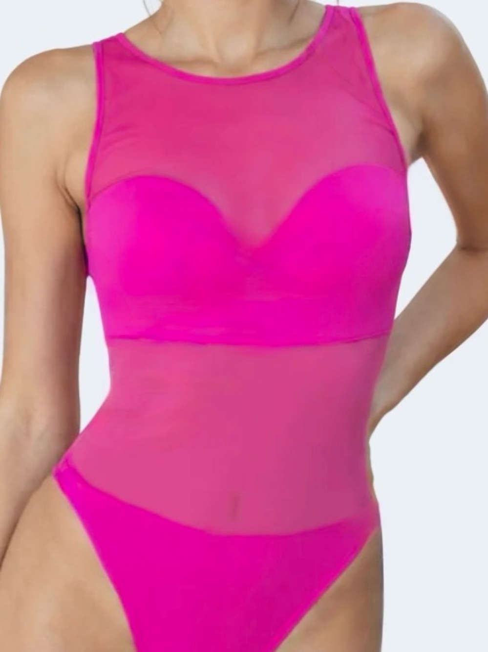Hot Pink Mesh One Piece High Cut Sirena Swimsuit Vintage Small Barbie